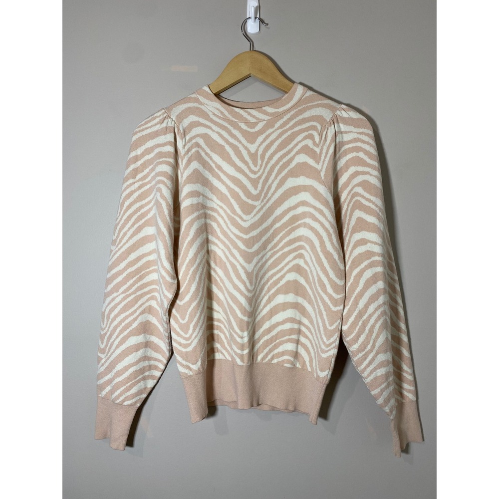 Marie Oliver Pink Jacquard Zebra Print‎ Puff Shoulder Sweater XS Crew Neck